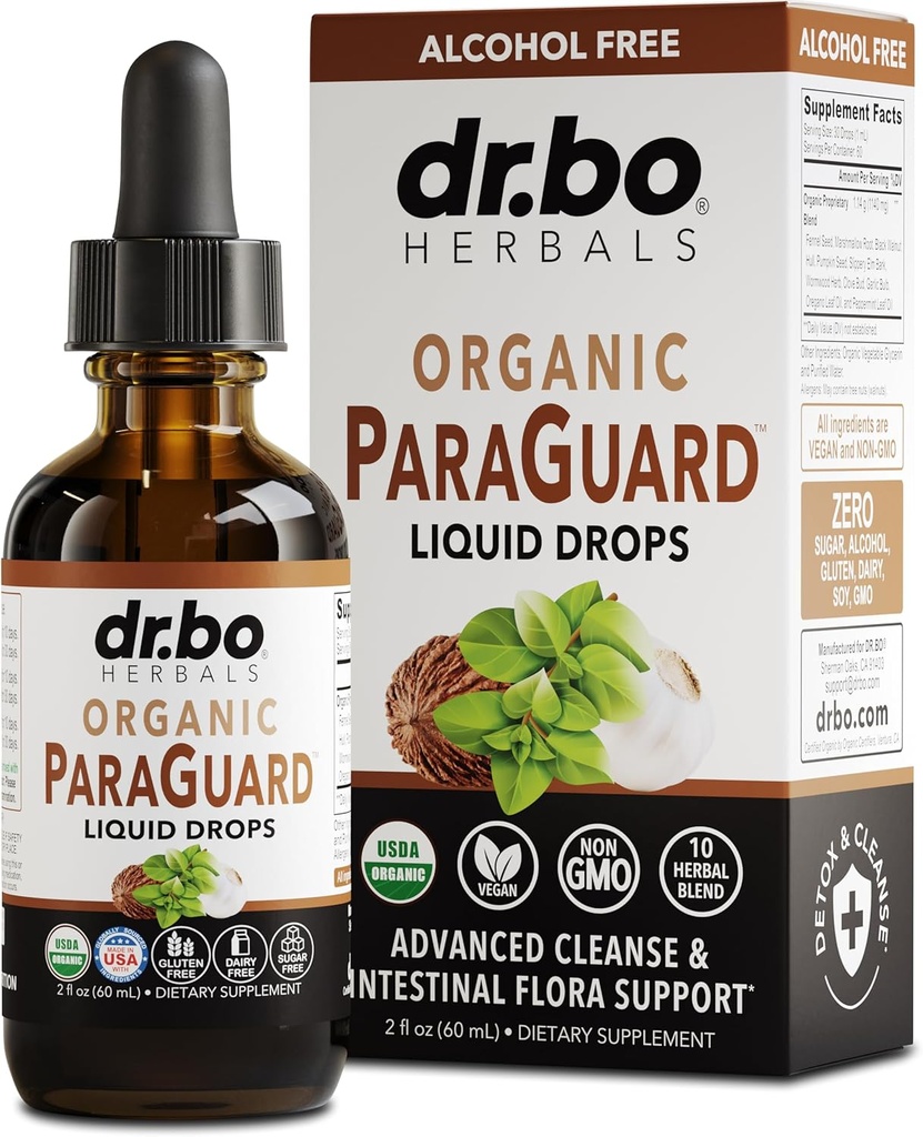 ParaGuard Cleanse Liquid Organic Detox - Organic Intestinal Guard Formula συμπλήρωμα για τους ανθρώπους με μαύρο γαρύφαλλο Walnut Wormwood & Ρίγανη Βάμμα - Φυσικό βοτανικό εντόσθιο σώματος καθαρισμού 2 oz