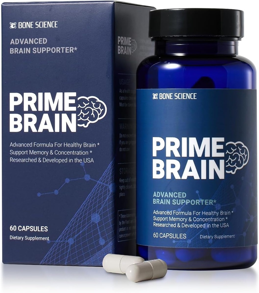 BONE SCIENCE - Prime Brain Supplement - Nootropic for Focus, Memory & Cognitive Performance, with Alpha GPC, L-Theanine & Ginkgo Biloba, Vegan - 60 Capsules