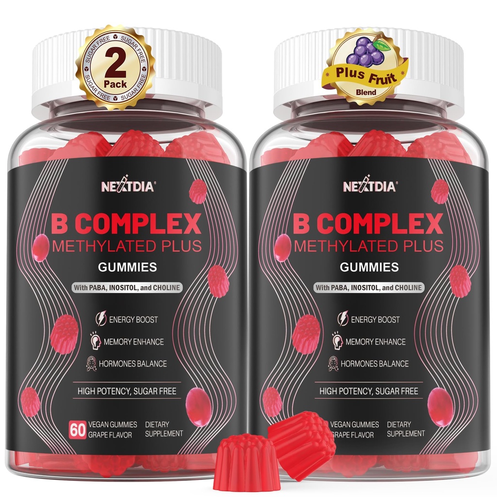 Εγκεφαλική & Mood Support Gummies, Super Vitamin B Complex για άνδρες & γυναίκες, All B Vitamin B1 B2 B3 B5 B6 B7 Folate MethyB12 με PABA, Ινοσιτόλη, Choline, Υποστηρίζει MTHFR Gene & Energy, Vegan, 120Ct