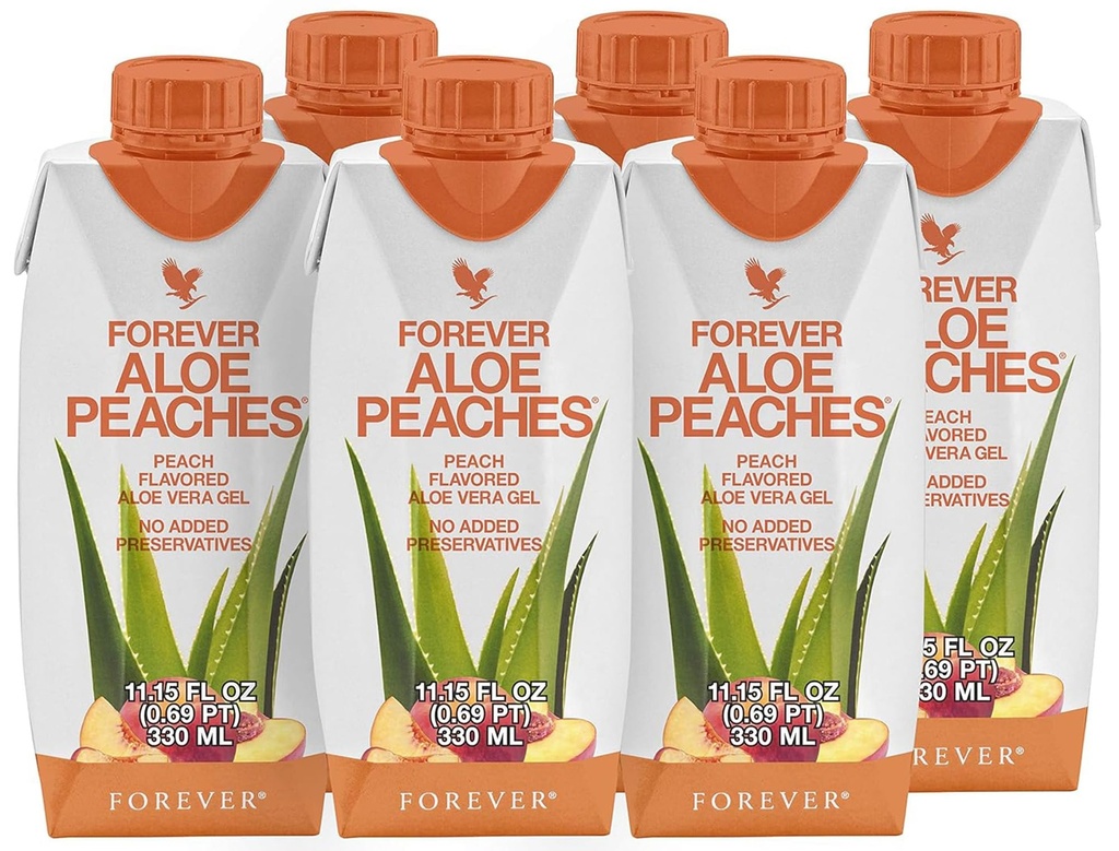 Forever Living - Forever Aloe Ροδάκινα - Υποστηρίζει την πέψη, ανοσοποιητικό σύστημα, επίπεδα ενέργειας Χωρίς συντηρητικά, Vegan, χωρίς γλουτένη - 6 συσκευασίες