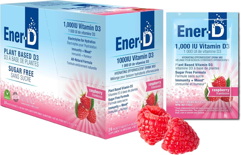 Ener-D Sugar Free Multivitamin Drink Mix - Βιταμίνη D3 Σκόνη για το νερό, Ηλεκτρολυτές σε σκόνη Όχι Ζάχαρη, Ενυδατική Πακέτα, Μηδέν Ζάχαρη, Βιταμίνη D3 Συμπλήρωμα Υγρό Μίγμα - Βατόμουρο, 24 Count
