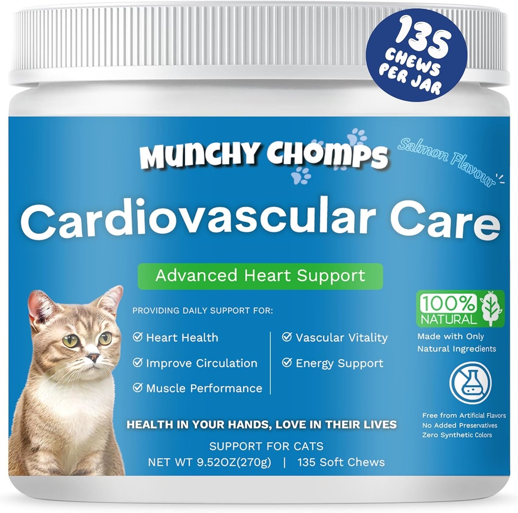 Cardio Chews για γάτες - Προηγμένη καρδιοαγγειακή φροντίδα - Υποστήριξη για την υγεία της καρδιάς & την κυκλοφορία με λάδι σολομού, ταυρίνη, CoQ10 & More - συμπλήρωμα αιλουροειδούς για την βέλτιστη καρδιακή λειτουργία (Σάλμονα)
