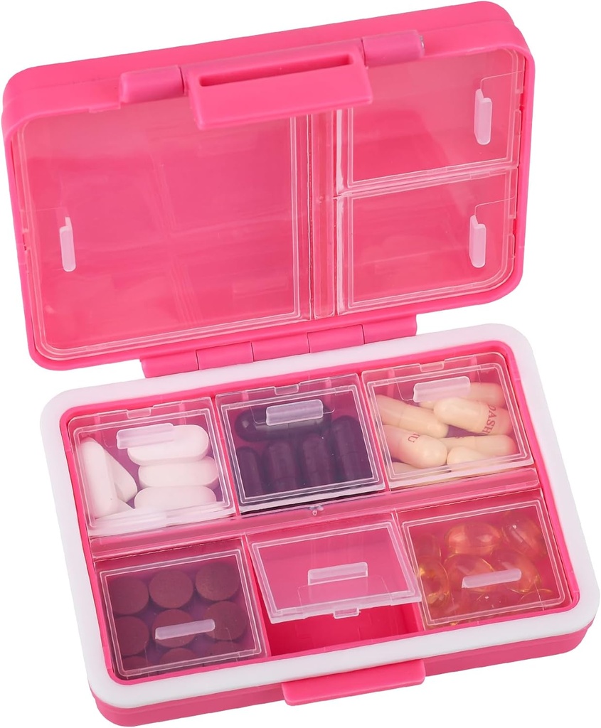 9-Grid Pill Organizer, Portable Pill Box, Large Χωρητικότητα Διαμερίσματα, Tavel Pill Container, Medicine Dispenser, Pill Purse,Pill περίπτωση για βιταμίνες, ιχθυέλαια ή συμπληρώματα (Rose)