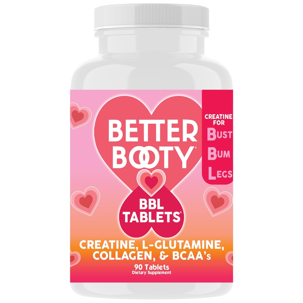 Angry Supplements BB Creatine Monohydrate Complex BBL Tablets for Gains & Muscle, Glute Builder Supplement for Women with L-Glutamine, Collagen, BCAA's and Hydration Blend (90ct)