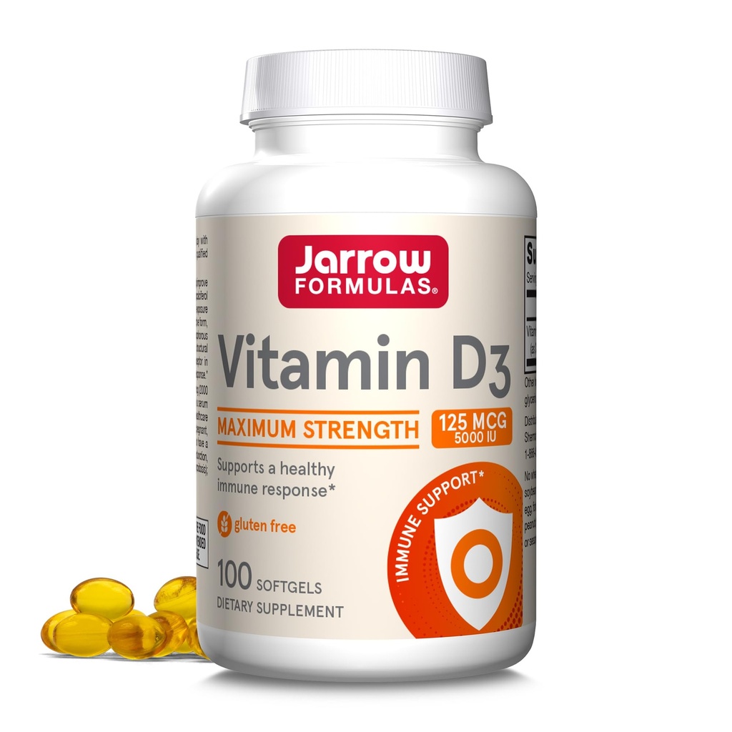 Jarrow Formulas Βιταμίνη D3 125 mcg (5000 IU) - 100 Σερβιέτες (Softgels) - Υγεία των οστών, Ανοσολογική Υποστήριξη & Μεταβολισμός ασβεστίου - Συμπλήρωμα βιταμίνης D - D3 Βιταμίνες - 5000 IU Βιταμίνη D - Χωρίς γλουτένη