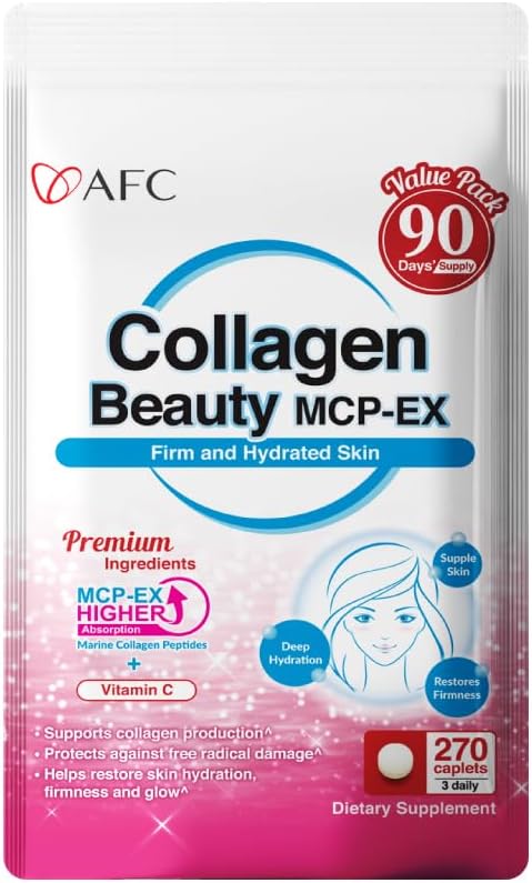 AFC Japan Collagen Beauty MCP-EX with Marine Collagen Peptide, 1.5X Καλύτερη Απορρόφηση από άλλα κολλαγόνο, για την καταπολέμηση της γήρανσης, του δέρματος, των μαλλιών, των νυχιών, των οστών και των αρθρώσεων, για γυναίκες & άνδρες, 90 ημέρες προσφοράς