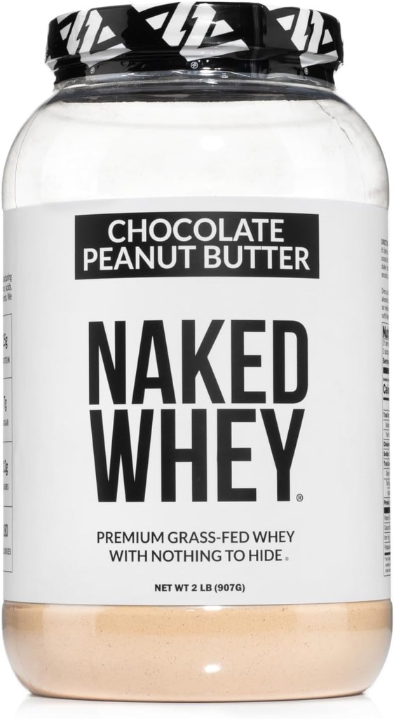 NAKED Whey σοκολάτα πρωτεΐνη φυστικοβούτυρο σε σκόνη, χόρτο Fed Whey, χωρίς GMO, χωρίς σόγια, και χωρίς γλουτένη.