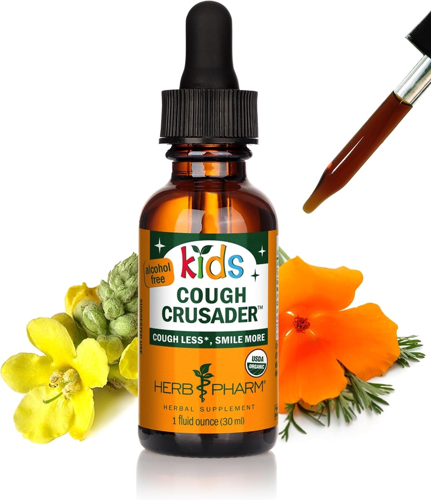 Herb Pharm Kids Πιστοποιημένος-Οργανικός Χωρίς Αλκοόλ Crusader Liquid Herbal Formula, Wild Cherry, 1 Fl Oz