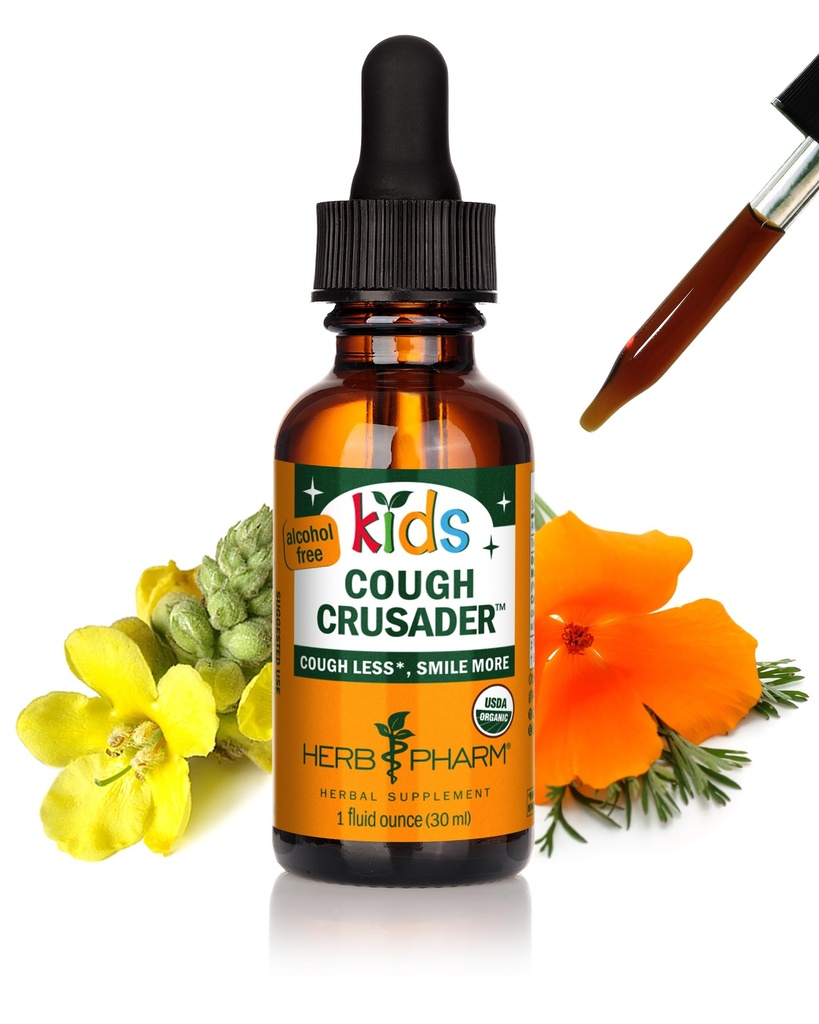 Herb Pharm Kids Cough Crusader – Certified Organic Alcohol-Free Herbal Liquid Formula for Kids, Immune & Throat Comfort Support, 1 fl oz