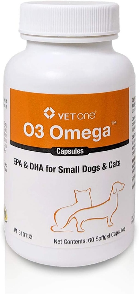 VetOne O3 Omega Soft Gel για γάτες & μικρά σκυλιά - Απαραίτητη υποστήριξη λιπαρών οξέων - Συμπλήρωμα δέρματος & παλτό - 60 κάψουλες
