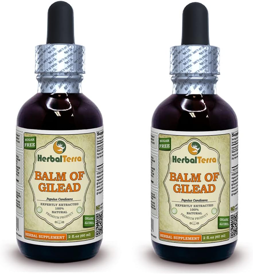 Balm Of Γαλαάδ (Populus candicans) Βάμμα, Βιολογικό αποξηραμένο εκχύλισμα μπουμπούκιων (Παραγωγή ονομασία: HerbalTerra, Proudly made in USA) 2x2 fl.oz (2x60 ml)