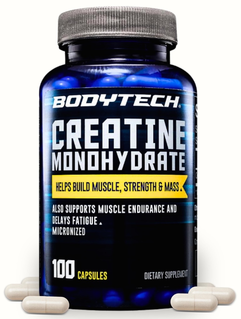 BODYTECH Creatine Monohydrate Κάψουλες ένα Micronized a Υποστηρίζει μυϊκή δύναμη, μάζα, και αντοχή (100 κάψουλες)