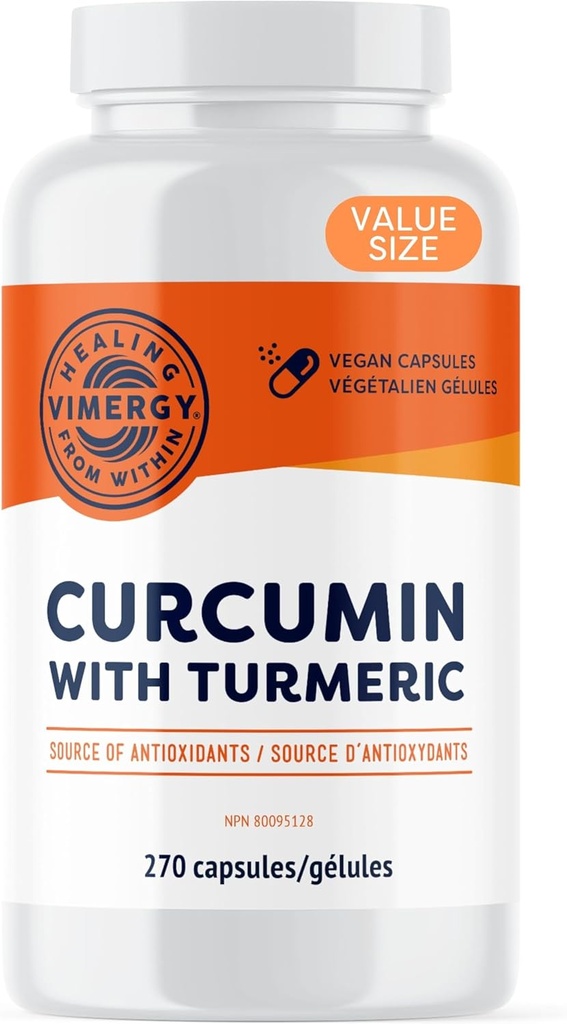 Vimergy Κουρκουμίνη με κάψουλες Turmeric – Προωθεί την Υγεία των οστών & Κινητικότητα* – Υποστηρίζει τη λειτουργία μνήμης & εγκεφάλου* – Kosher, Vegan & Gluten-Free – (270 ct.)