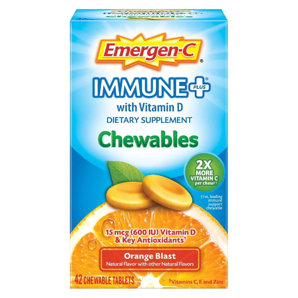 Emergen- C Ανοσοποιητικό+ Μασώμενο 1000mg Βιταμίνη C με Βιταμίνη D Tablet, Συμπλήρωμα Διαιτητικής Υποστήριξης για Ανοσία, Πορτοκαλί Blast Flavor - 42 Count