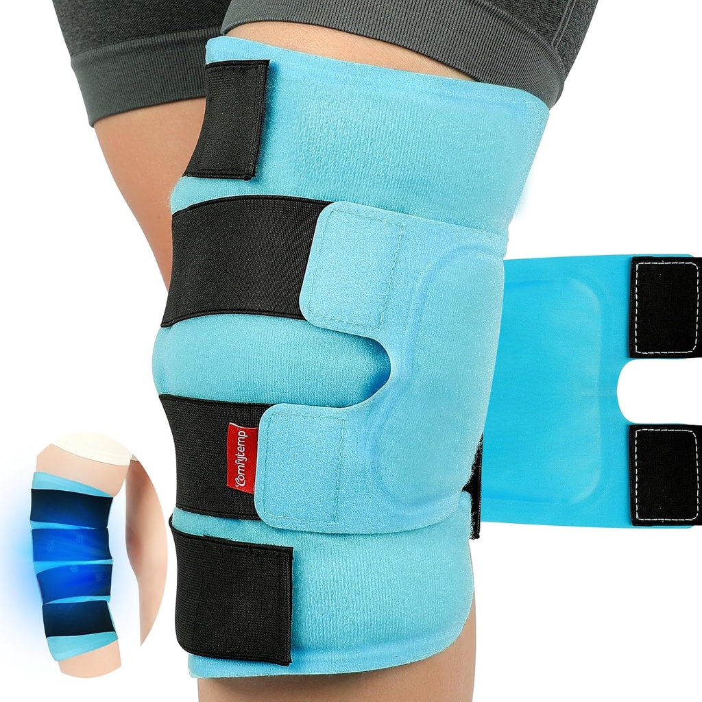 Comfytemp Μεγάλη Πακέτο πάγου γόνατο Wrap Reuseable Gel, Πλήρης Κάλυψη Knee Ψυχρή συμπίεση Brace για τραυματισμούς, ανακούφιση πόνου, αποκατάσταση αντικατάστασης, Αρθρίτιδα, ACL, Μετά τη χειρουργική επέμβαση Get Well Gift, 23.6"x11.8"
