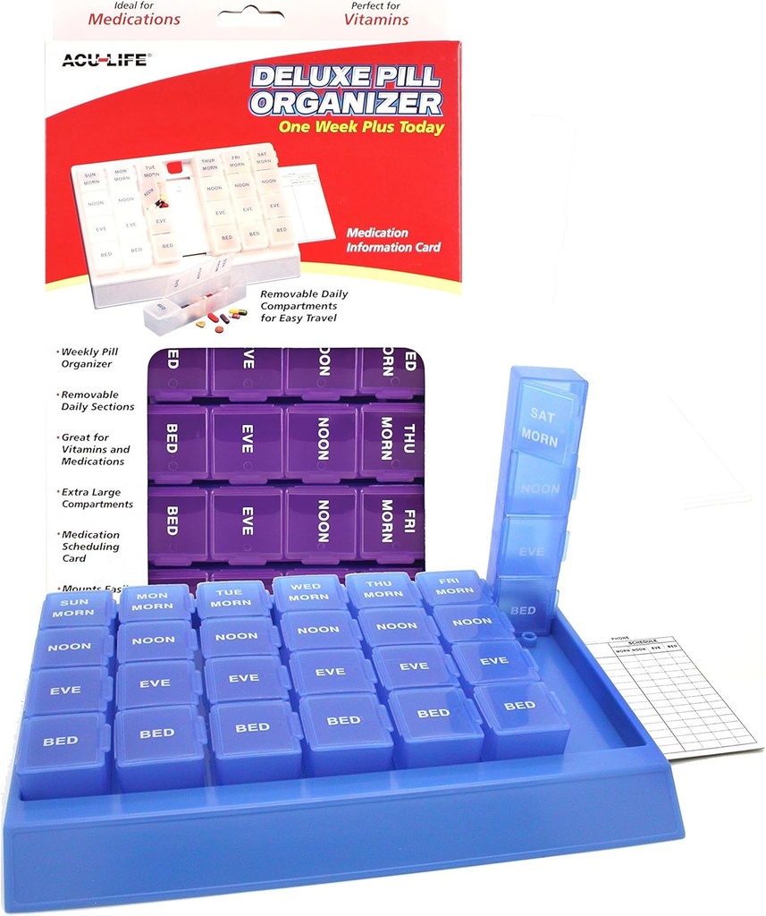 Acu-Life Εβδομαδιαία (7-Ημέρα) Χάπια περίπτωση, Medicine Planner, Vitamin Organizer, Pop-Out Διαμερίσματα, 4 φορές την ημέρα, εύκολο στη χρήση, Χρώμα Μαΐου Vary, BPA Δωρεάν