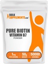 BulkSupplements.com Pure Biotin Powder - as Vitamin B7, Biotin Vitamins for Hair, Skin and Nails - Χωρίς γλουτένη, 1mg per Serving, 50g (1.8 oz) (Pack of 1)