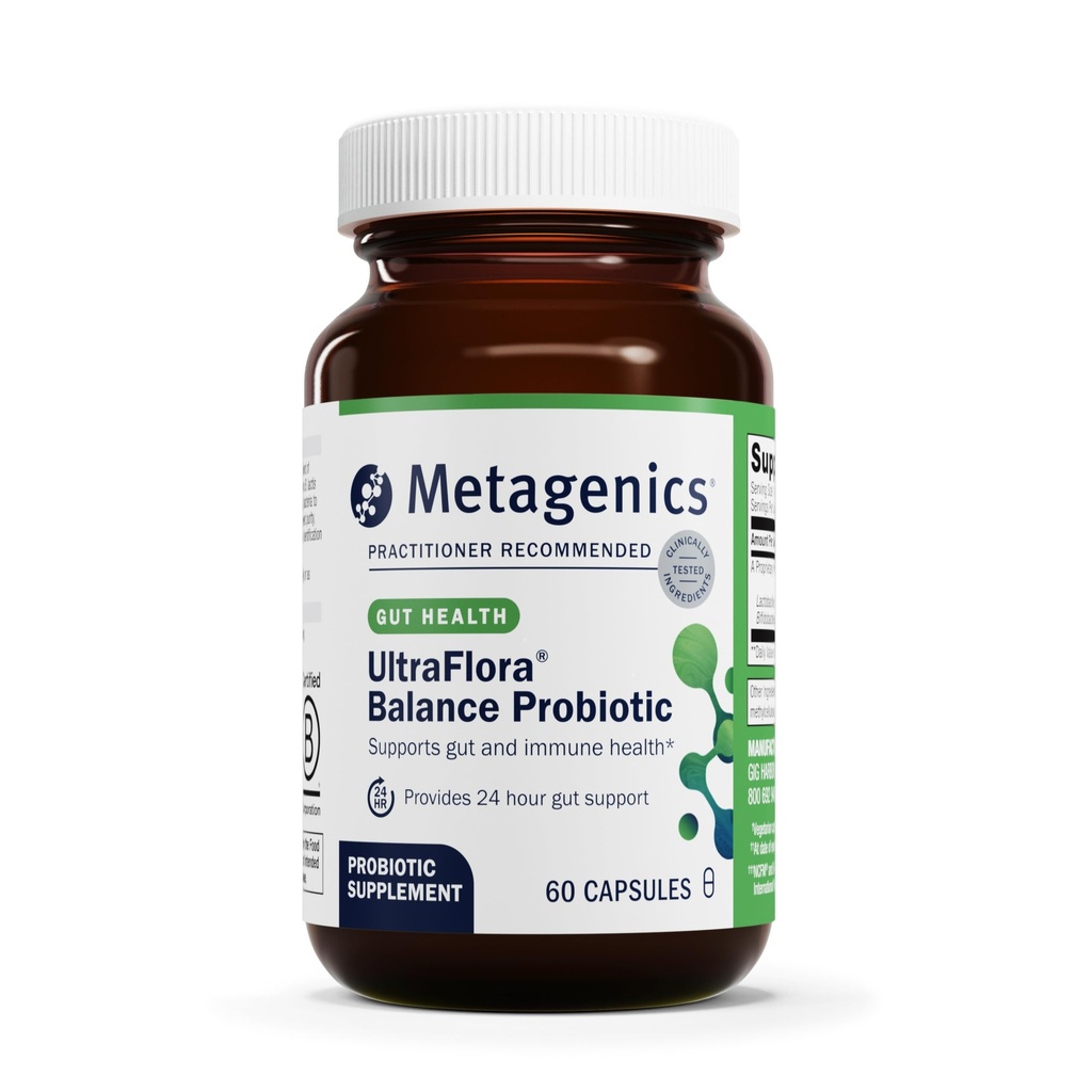 Metagenics UltraFlora Balance Probiotic - Ράφι-Stable Daily Gut Health Supplement for Digestive & Immune Support* - Μη ΓΤΟ & Χωρίς Γλουτένη - 60 Κάψουλες