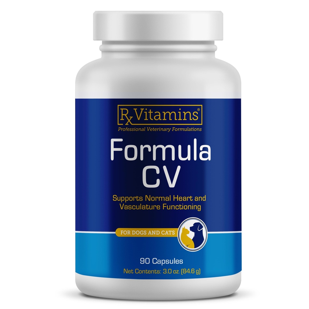 Rx Vitamins Formula CV - κάψουλες καρπού Hawthorn με Taurin για σκύλους & γάτες - Συμπληρώματα υγείας καρδιάς Ενισχυμένα με μαγνήσιο και κάλιο - Senior Dog Vitamins και Senior Cat Vitamins - 90ct