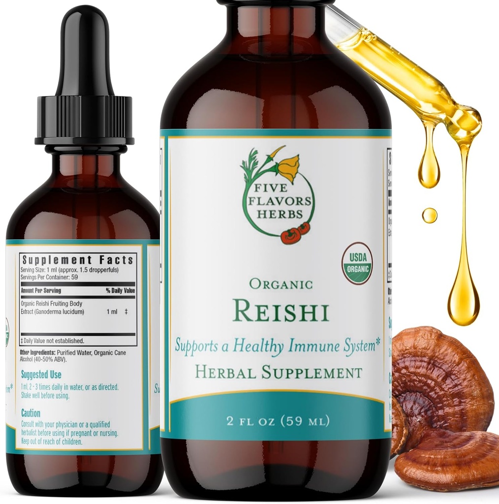 Βάμμα Reishi - Υποστήριξη Νευρικού & Ανοσοποιητικού Συστήματος, Αναπνευστικό Σύστημα, Καρδιαγγειακό & Μεταβολικό Υγεία, Εστίαση & Ηρεμία Νους, Βοτανικό Συμπλήρωμα - 2 Fl Oz
