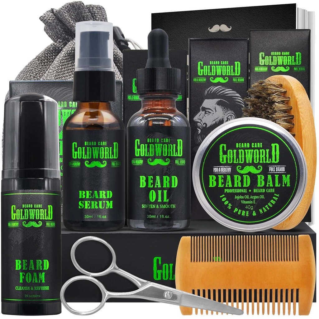 Beard Kit Beard Grooming Kit w/Beard Wash/Shampoo Beard Oil Balm Brush Comb Ψαλίδι τσάντα e-Book Christmas Stuffing Stuffers Δώρα Ιδέες για τους άνδρες Ο μπαμπάς αγόρι σύζυγος Ανδρες