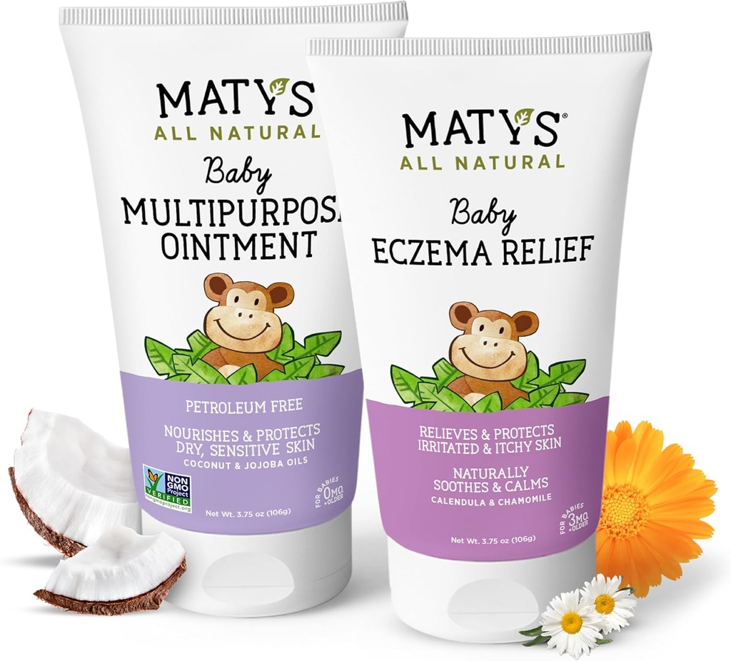 Matys Baby Eczema & πολλαπλών χρήσεων Αλοιφή 2pk Combo για μωρά 3 μηνών +, Soothe Eczema & Nourish ξηρό δέρμα, στεροειδές / Petroleum δωρεάν, 3,75oz κάθε σωλήνα