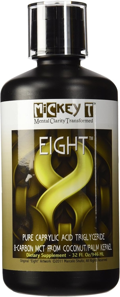 MiCkey T Οκτώ 32oz - Καθαρό C8 MCT Oil - Δεν ένα μείγμα – 100% C-8 Καπρυλικό οξύ - Κετοφιλικό – Vegan – Kosher - Made in USA – Non-GMO - from Coconut/Palm Kernel