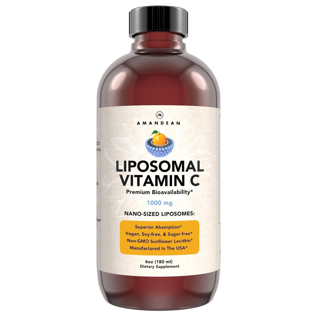 AMANDEAN Liposomal Vitamin C 1000mg. Υγρό συμπλήρωμα VIT C. Ανοσολογική Υποστήριξη, Υγεία του δέρματος, Παραγωγή Κολλαγόνου. Γρήγορη Απορροφώντας Αντιοξειδωτική Παράδοση. Κουάλι-Κ, Χωρίς Σόι, Βέγκαν, Μη-ΓΤΟ.