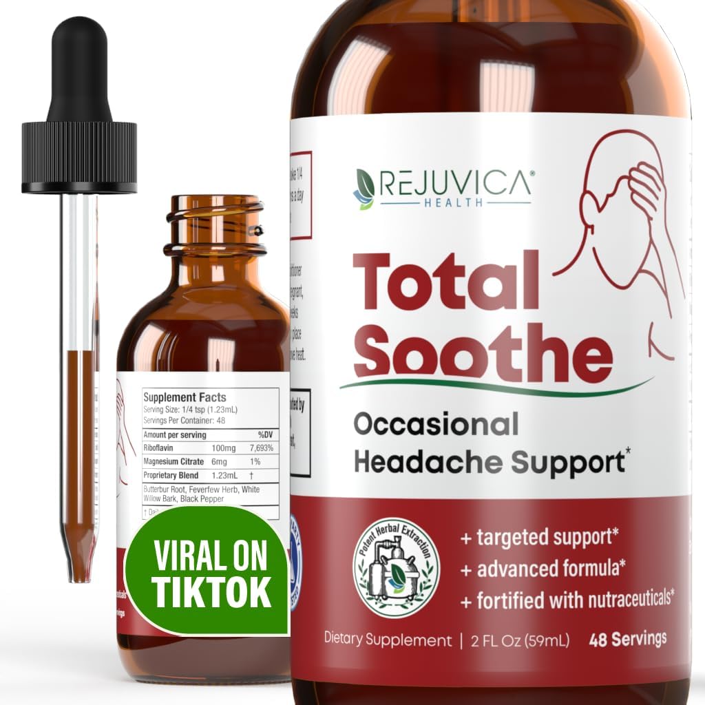 Rejuvica Health Total Soothe - Advanced Occasional Panhone Support Supplement - Υγρή Παράδοση για Καλύτερη Απορρόφηση - Πυρετός, Ριμποφλαβίνη, Butterbur, Black Pepper & More!