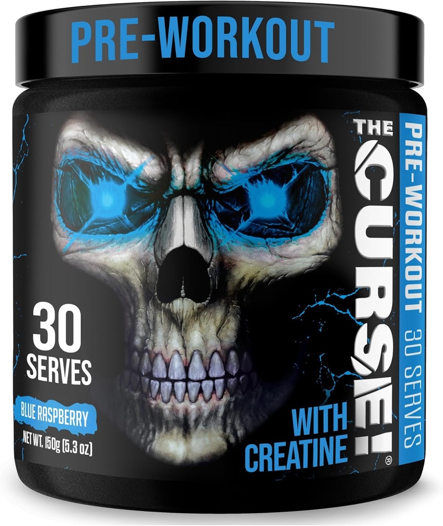 JNX SPORTS The Curse! Pre Workout Powder for Men & Women, Caffeine, Beta-Alanine, Creatine, L-Citrulline, 30 Servings, Blue Raspberry Flavor – Boost Energy, Strength & Focus