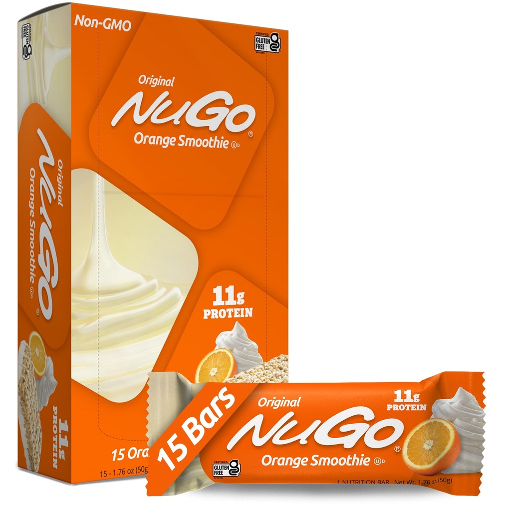 NuGo Protein Bar, Πορτοκαλί Smoothie, 11g πρωτεΐνη, Χωρίς γλουτένη, 15 μέτρα