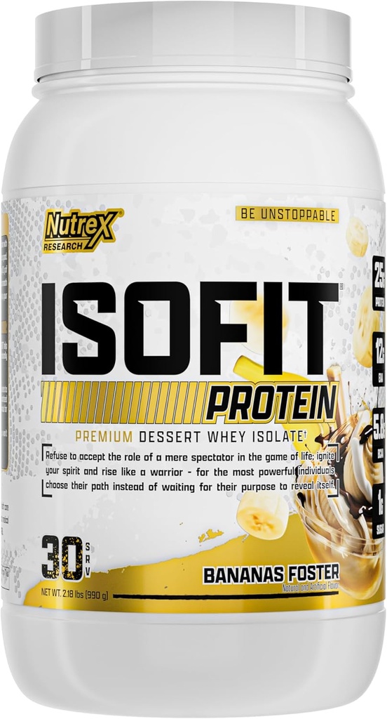 Nutrex Research IsoFit Whey Protein Powder Στιγμιαίο 100% Whey Protein Isolate (30 Servings (Pack of 1), Bananas Foster)