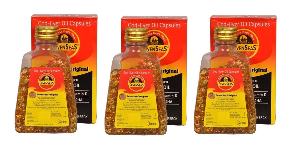 Seenseas Cod Liver Oil 500 κάψουλες softgel (πακέτο των 3) 500 * 3=1500 κάψουλες 