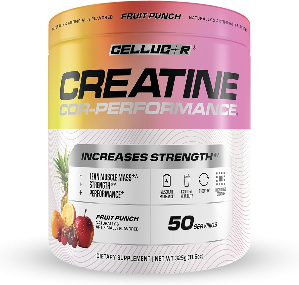 Cellucor Creatine Powder, Fruit Punch Flavor - Αυξάνει τη δύναμη, Lean μυϊκή μάζα & αντοχή, Micronized Creatine για γρήγορη απορρόφηση, 5g πλάσμα ανά υπηρεσία, 50 υπηρεσίες