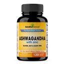SANDHUHERBALS Shandhu Herbals Ashwagandha συμπλήρωμα 120 Organic 4 σε 1 κάψουλες, 2 Μήνες Προμήθεια με ψευδάργυρο, Μαύρο πιπέρι & Άγιο Βασίλειο εκχύλισμα