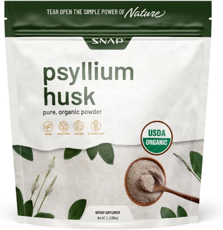 Συμπληρώματα Psyllium Husk Organic Powder USDA, Υποστήριξη Υγιεινή κόγχη, Cleanse Digestive System, Aids Digestive Health, Μη ΓΤΟ, Καθαρή Βιολογική Σκόνη, 2LB