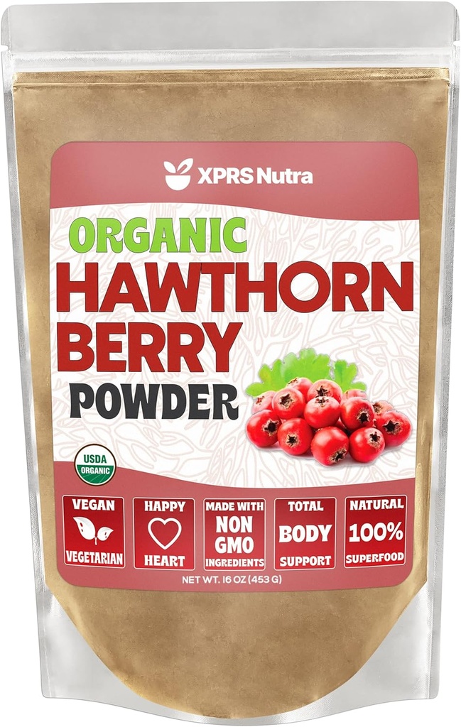 XPRS Nutra Organic Hawthorn Berry Powder - Premium USDA Organic Hawthorne Berry Powder για καρδιοαγγειακή υποστήριξη - Vegan Friendly Hearth Health Supplement (16 Ουγγιά)