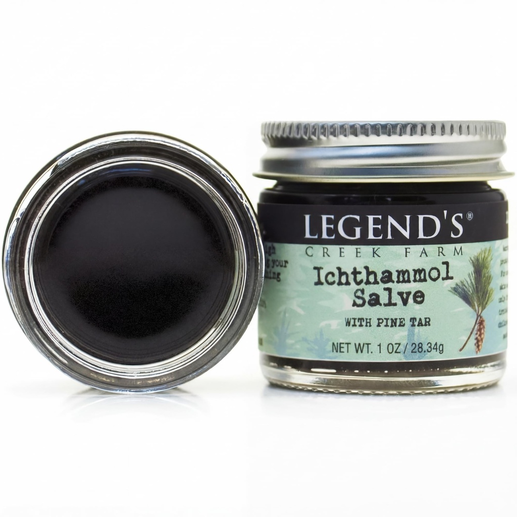 Legend's Creek Farm Herbal Salve - Healing Ointment με 20% Ichthammol Drawing Salve - Φυσικό βάλσαμο για τσιμπήματα, και splinters - 1 oz - Χειροποίητο στις ΗΠΑ (Ichthammol Pine Tar)
