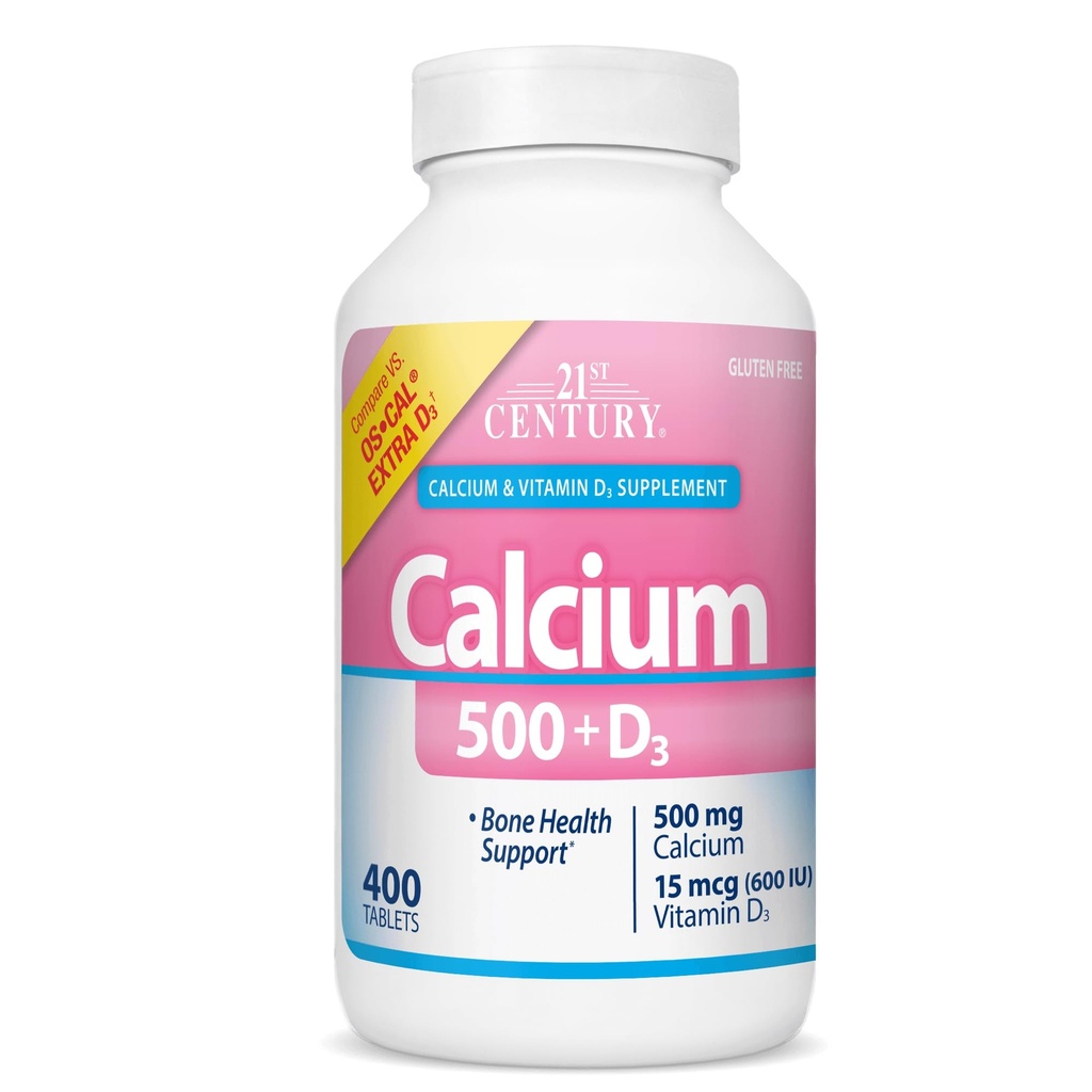 21ος αιώνας Βιταμίνες Ασβέστιο 500 Plus Extra D Caplets, 400 Count