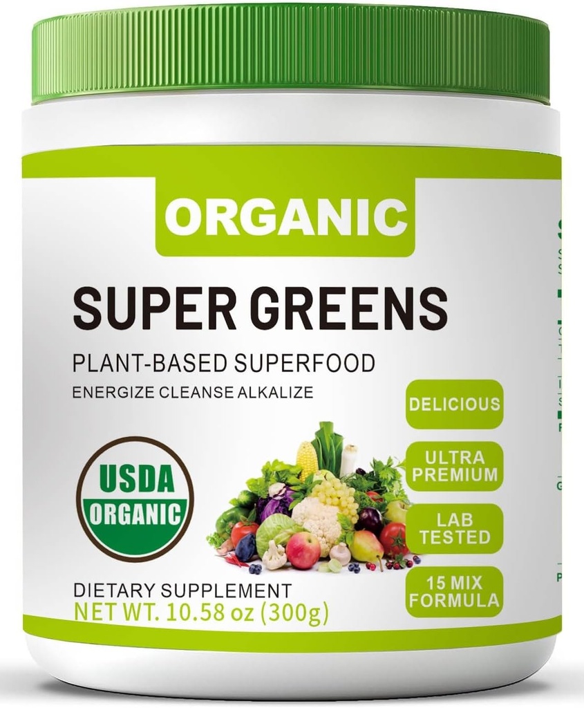 Βιολογικό Super Green Superfood σκόνη με Spirulina & Chlorella για την υγεία των ούρων, υποστηρίζει την ανοσία, Digestive υγεία, φυσική ενέργεια, προβιοτικό, αντιοξειδωτικό, Digestive Enzymes, (300grs)