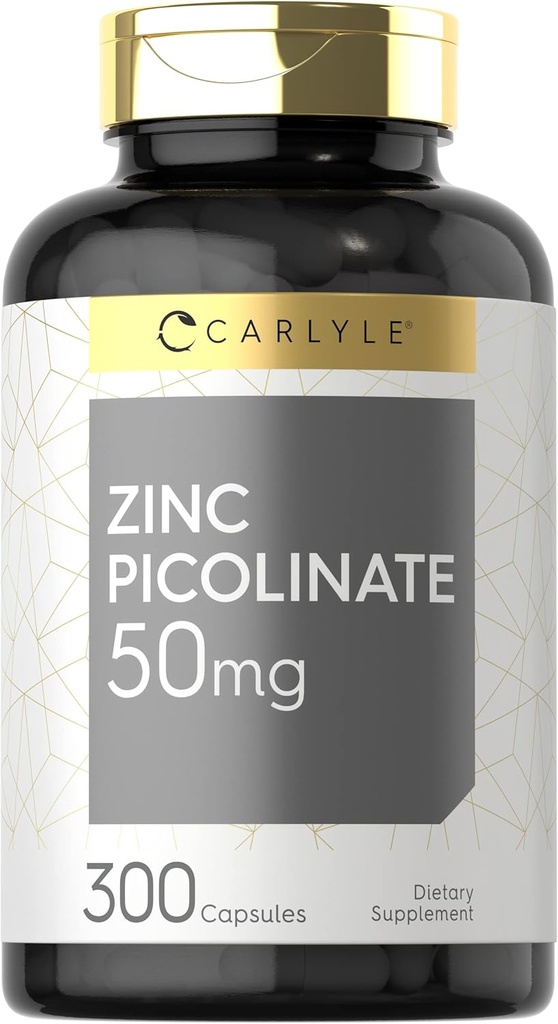 Carlyle Zinc Picolinate 50mg | 300 Capsules | Non-GMO and Gluten Free Supplement