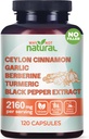 5-in-1 Organic Ceylon Cinnamon Capsules with Berberine, Garlic, Turmeric, Black Pepper Extract Pills
