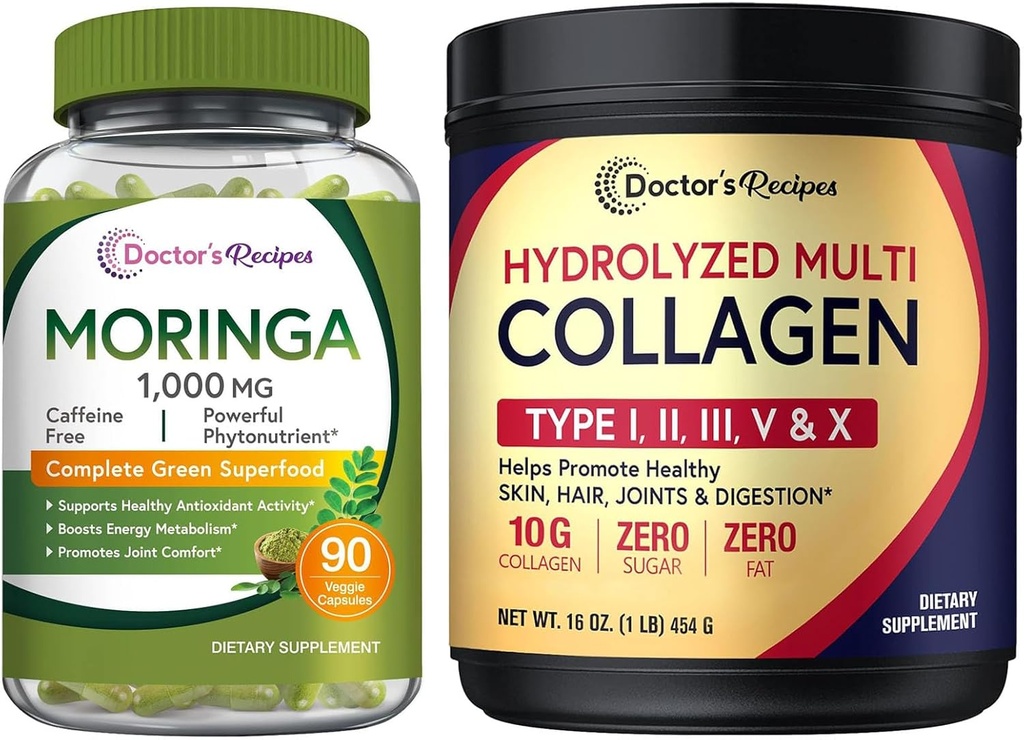Συνταγές του γιατρού Moringa 90 Vegan Caps & Multi Collagen Peptides σκόνη 16oz