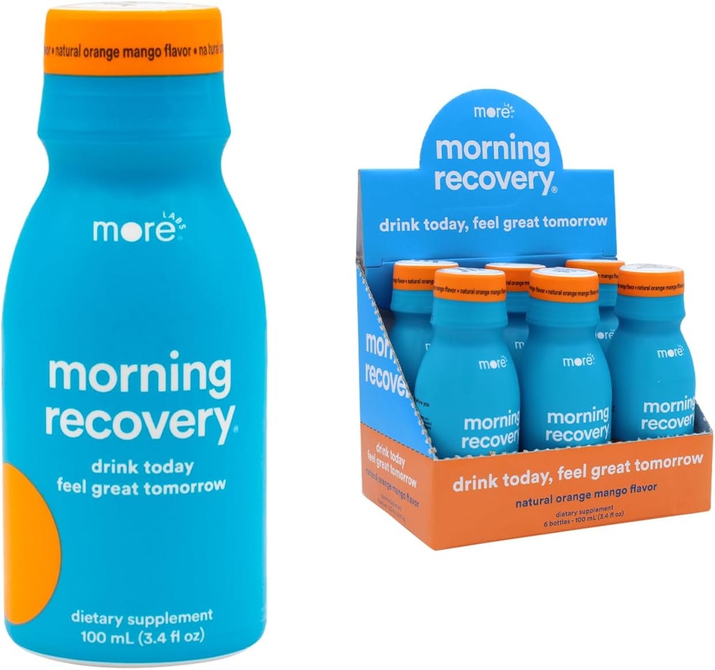 Morning Recovery Electrolyte, Milk Thistle Drink Proprietary Formulation to Hydrate While Drinking, Highly Soluble Liquid DHM, Non GMO, Vegan, Gluten-Free, Orange Mango, Pack of 6