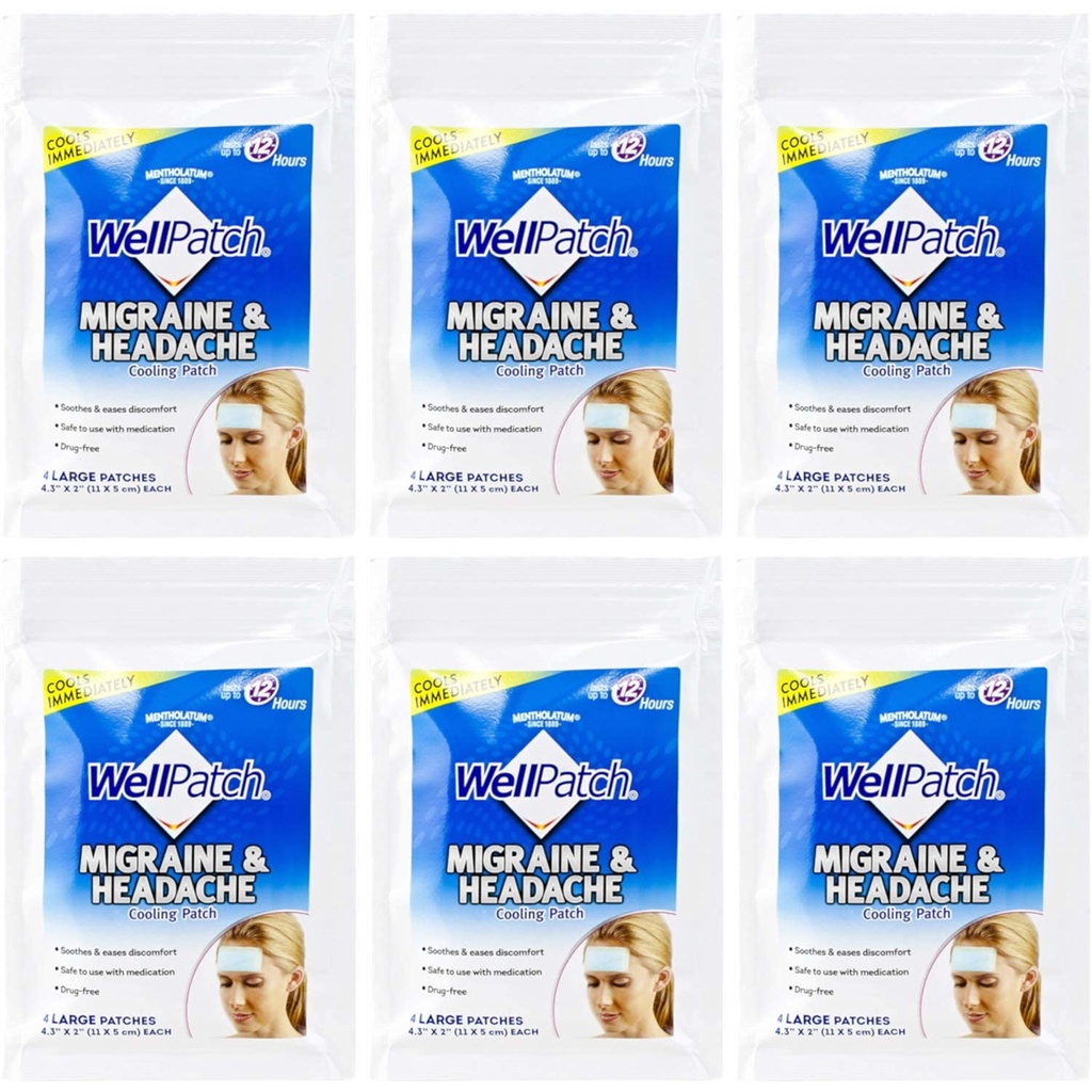 WellPatch Ψύξη Κεφαλαλγία Pads, Ημικρανία 4 Pads σε ένα πακέτο. (Συσκευασία των 6) = 24 pads