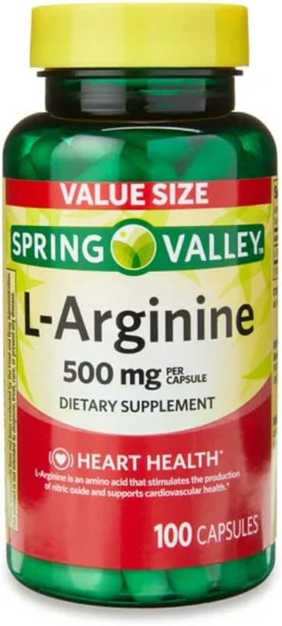 Generic Spring Valley L'Arginine Amino Heart Health Supplement Capsules, 500mg, Value Size, 100 Count + 1 Mini Pill Container (Style & Color Varies)