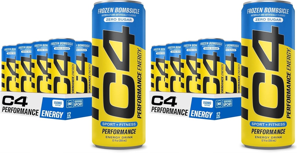 C4 Energy Drink 12oz (Pack of 24) - Frozen Bombsicle - Sugar Free Pre Workout Performance Drink with No Artificial Colors or Dyes