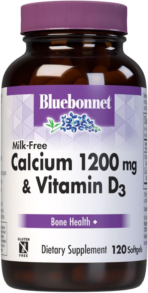 Bluebonnet Nutrition Milk-Free Calcium 1,200 mg Plus Vitamin D3 400 IU - High Potency, Maximum Absorption Strong Healthy Bones & Immune Health Support Supplement, Gluten-Free, Dairy-Free, 120 Softgels