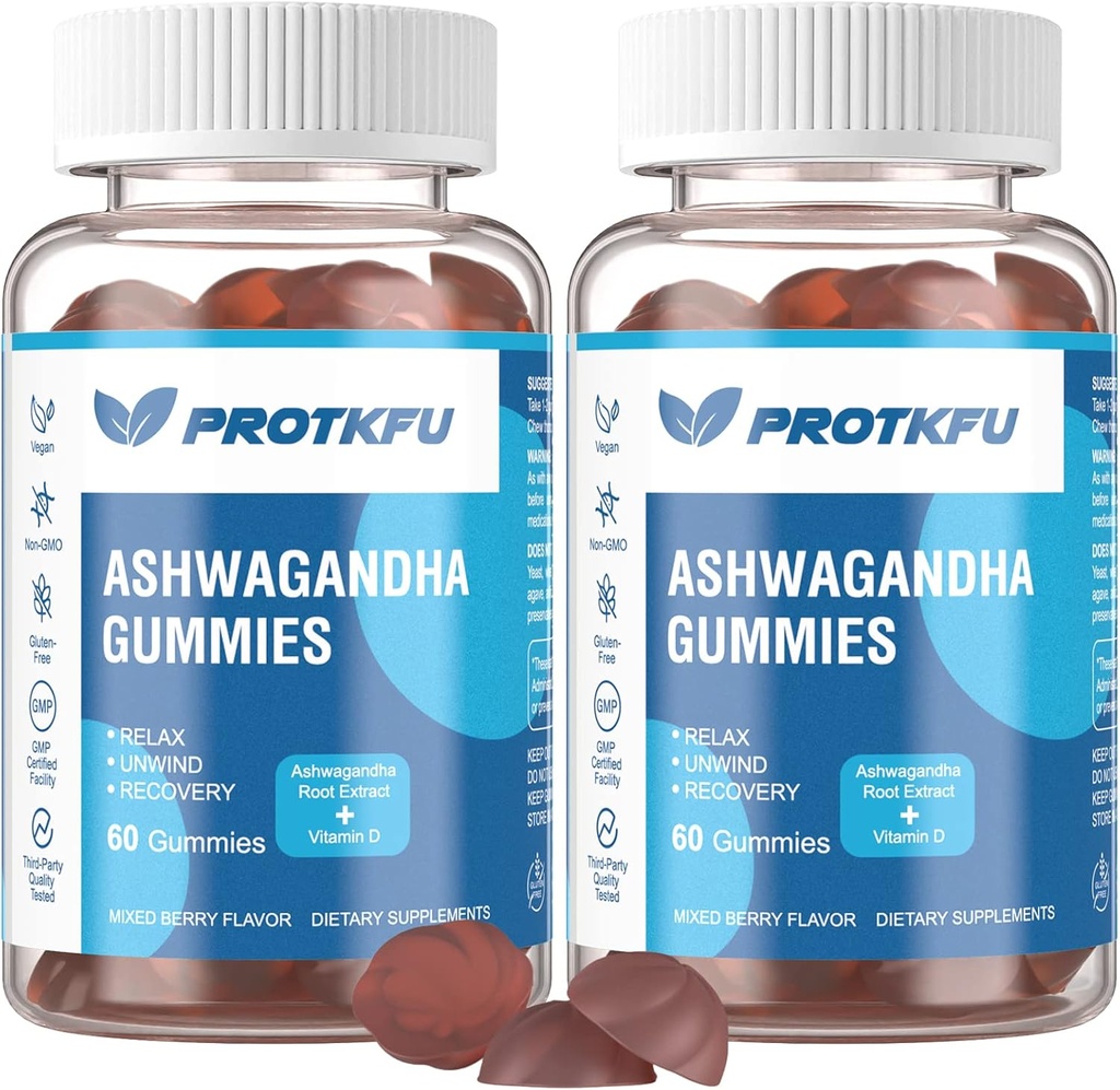 2 Πακέτο Ashwagandha Gummies & βιταμίνη D3 Gummies Organic Aswangdha συμπλήρωμα για τη βελτίωση του ύπνου, το στρες ανακούφιση και την ηρεμία Mood (μη GMO, χωρίς γλουτένη & ζάχαρη)