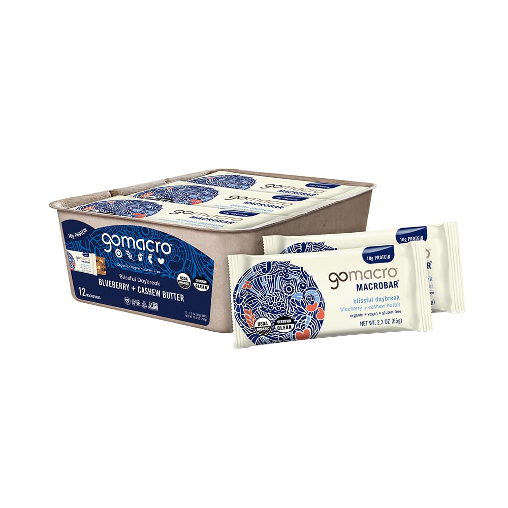 GoMacro Macrobar Organic Vegan Protein Bars - Βατόμουρο + βούτυρο κάσιους (2,3 μπαρ ουγγιάς (πακέτο των 12)